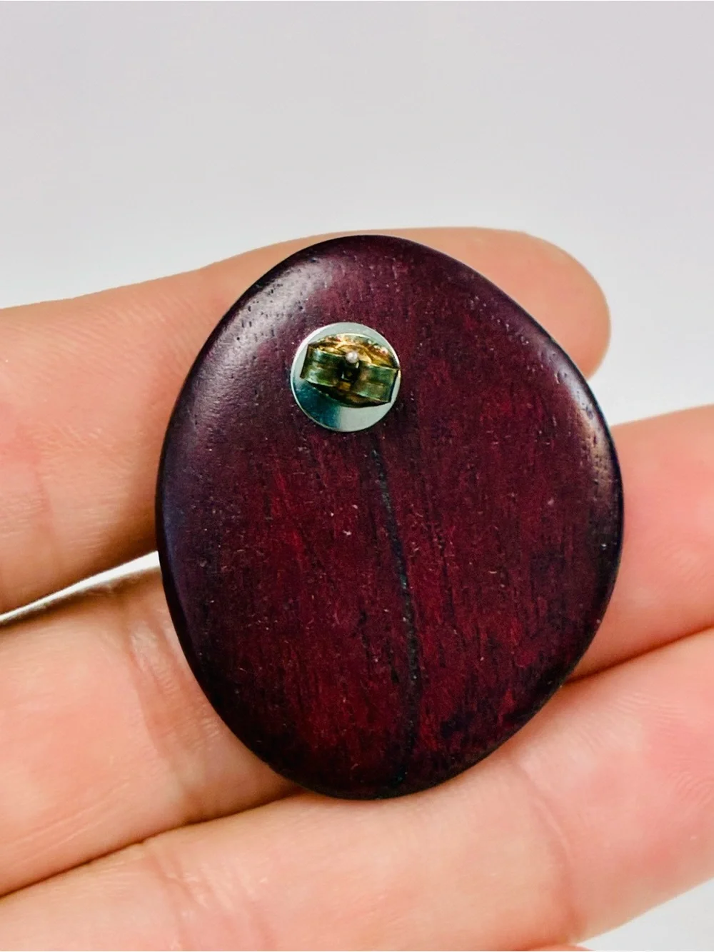 Unique Round Dark Cherry Wood Stud Earrings with Gold Accent - Women’s Jewelry